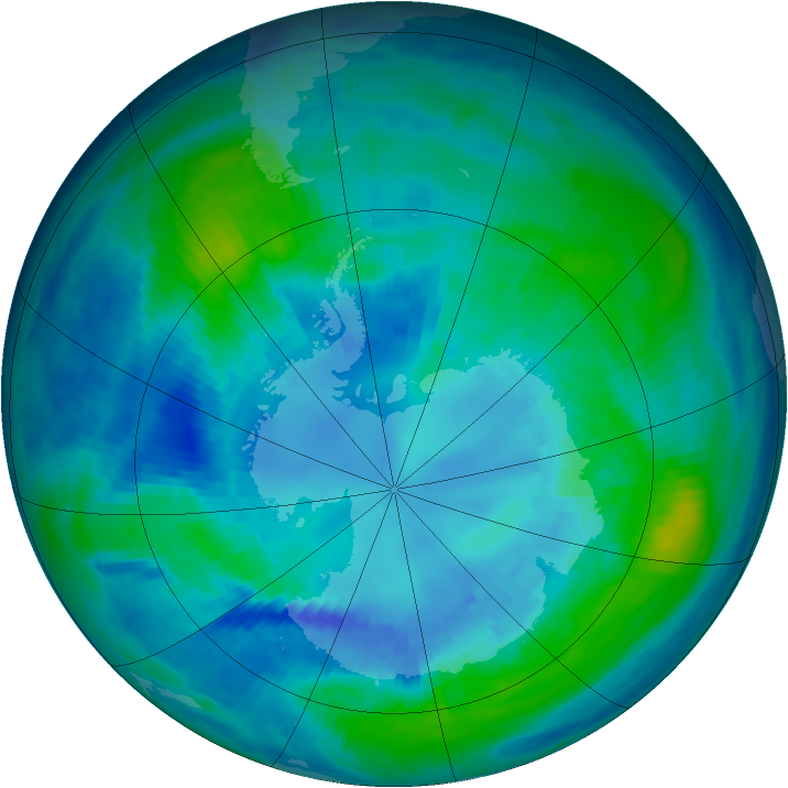 Antarctic ozone map for 13 April 1991